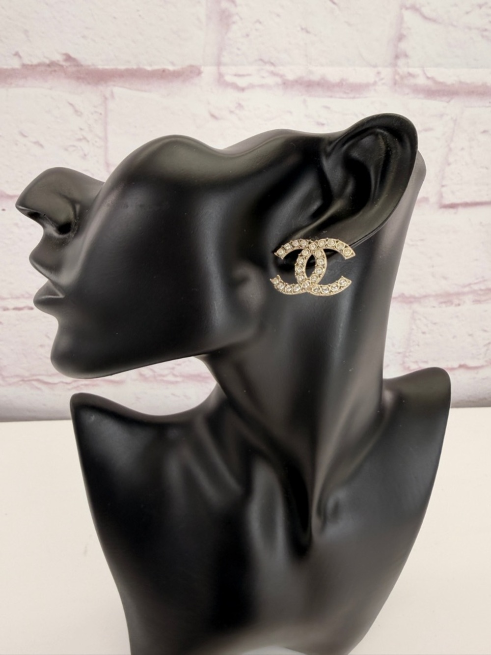 Crystal CC Logo Crystal Stud Earrings in Gold